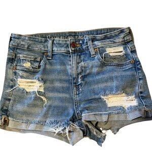 American Eagle Outfitters Women's Light Blue Ripped Jean Shorts